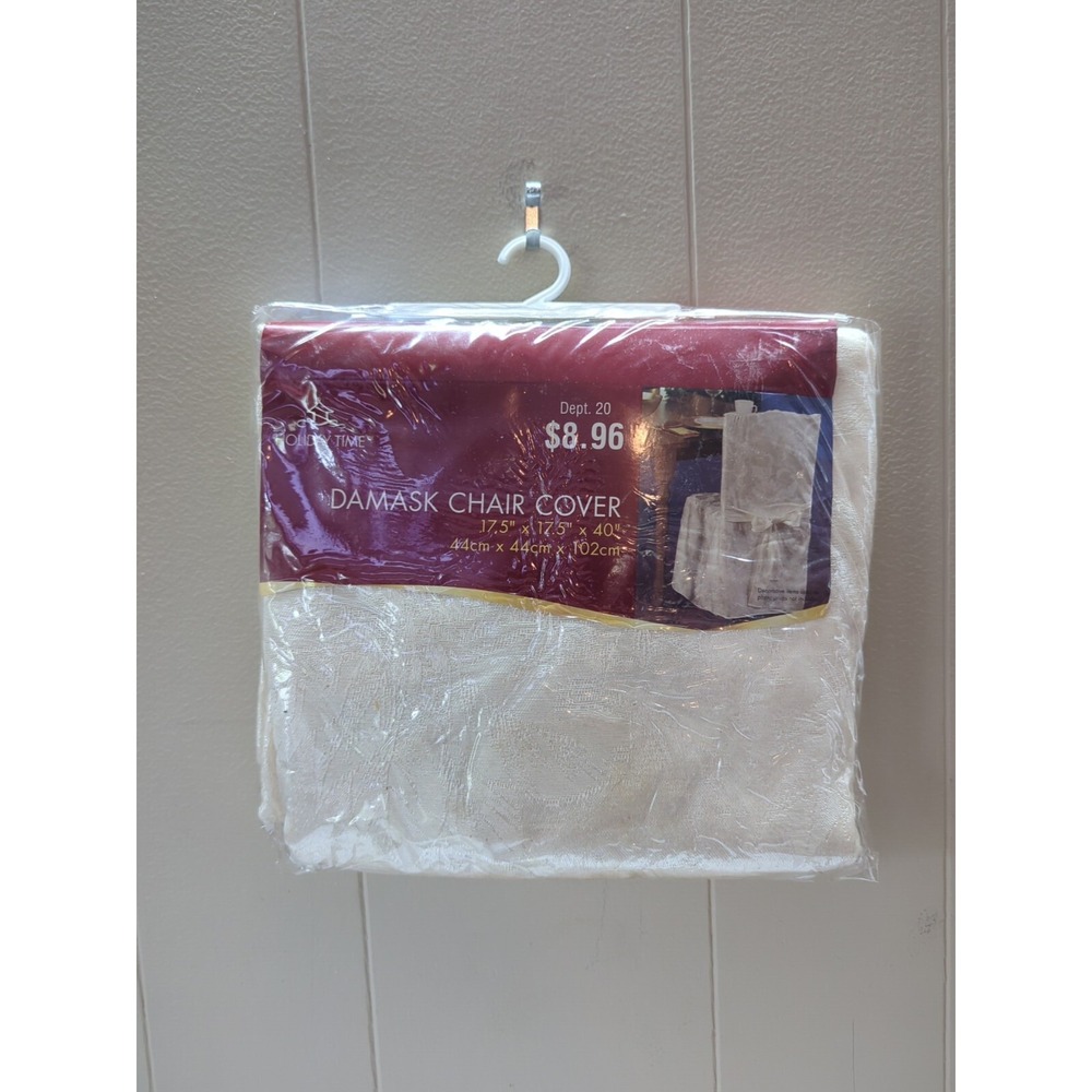 Holiday Time White Damask Chair Cover Cream Factory Packaging‎